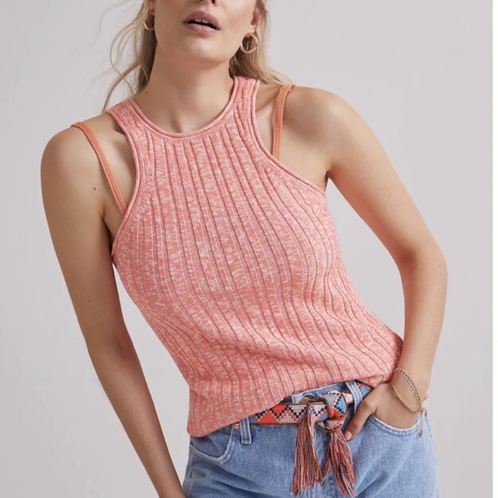 Anthropologie Marled Rib Knit Tank Top Pink Coral XS